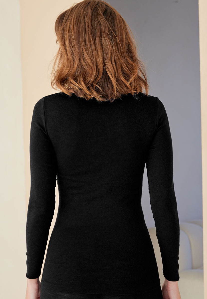 Rosella Merino Thermal Long Sleeve Vest - Black