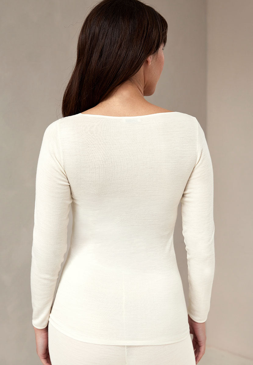 Rosella Merino Thermal Long Sleeve Vest - Ivory Back View