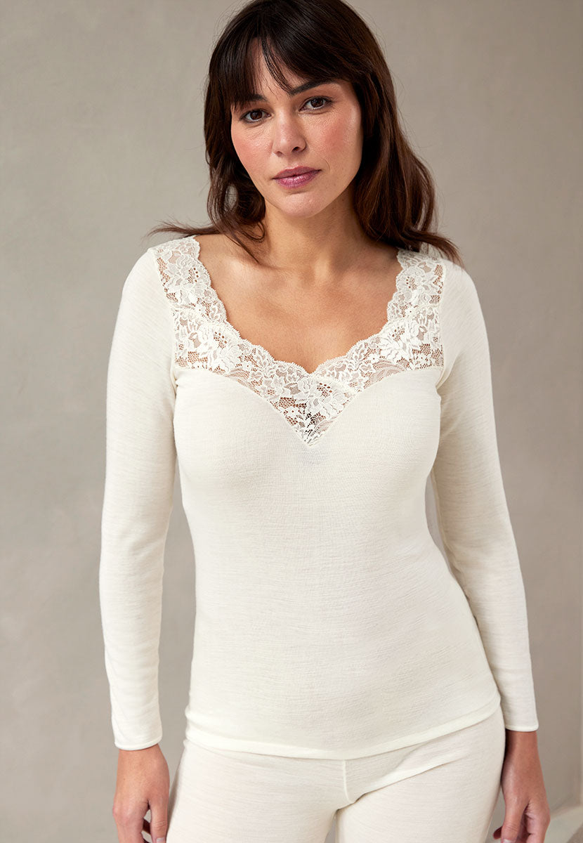 Rosella Merino Thermal Long Sleeve Vest - Ivory Front Alt View