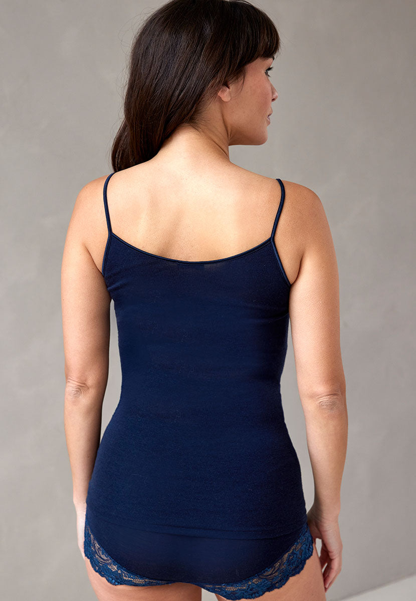 Rosella Merino Thermal Camisole - Night Blue Back View