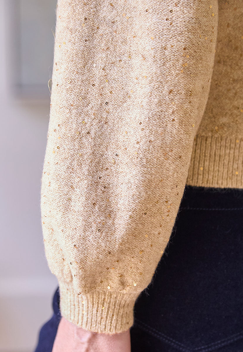 Rosey Crew Neck Sparkle Cardigan - Gold Sparkle