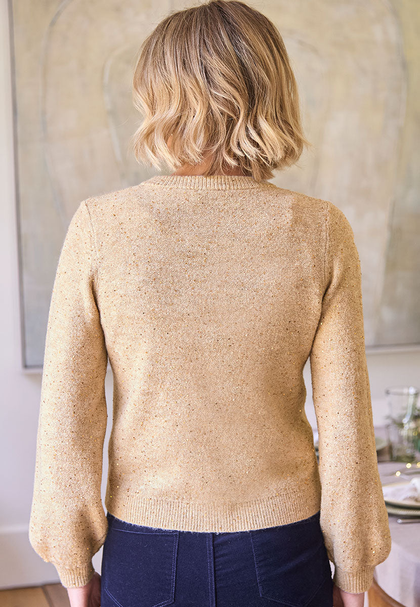 Rosey Crew Neck Sparkle Cardigan - Gold Sparkle