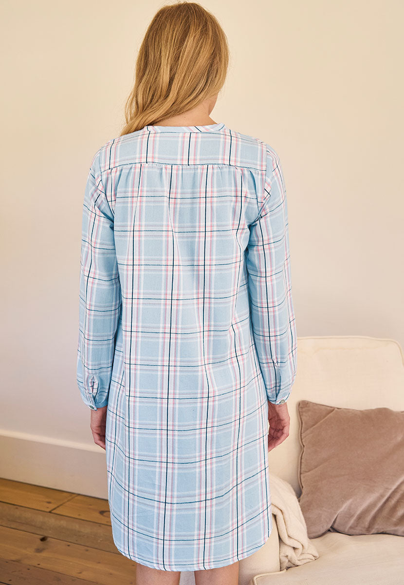 Ruby Long Sleeve Pure Cotton Nightshirt - Bonita Check Back View
