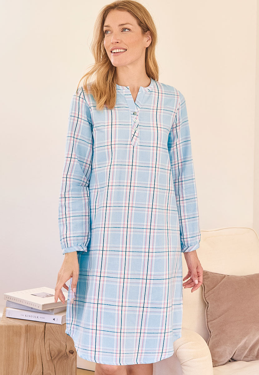 Ruby Long Sleeve Pure Cotton Nightshirt - Bonita Check Front Alt View