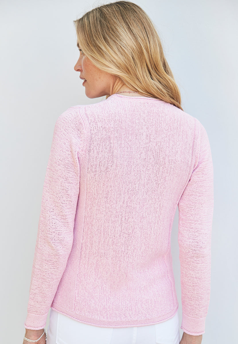 Ruth V-Neck Cotton Blend Long Sleeve Jumper - Dusky Pink
