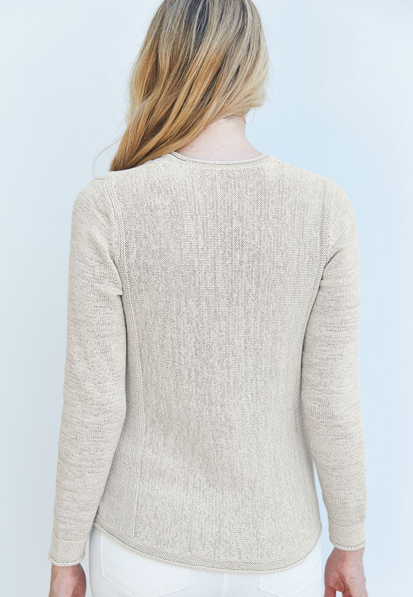 Ruth V-Neck Cotton Blend Long Sleeve Jumper - Oatmeal