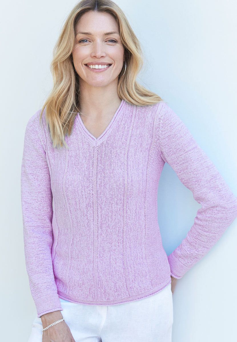 Ruth V-Neck Cotton Blend Long Sleeve Jumper - Wisteria