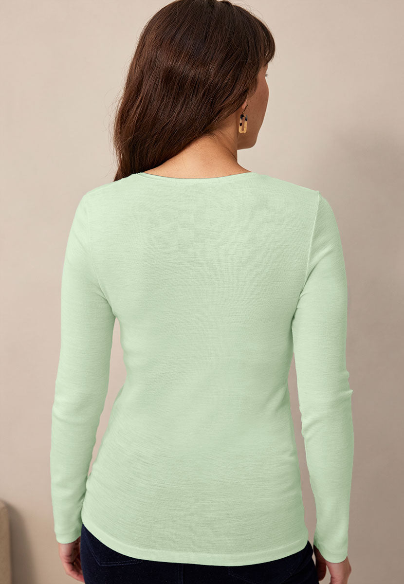Sara Scoop Neck Long Sleeve Merino Top - Pale Mint Back View