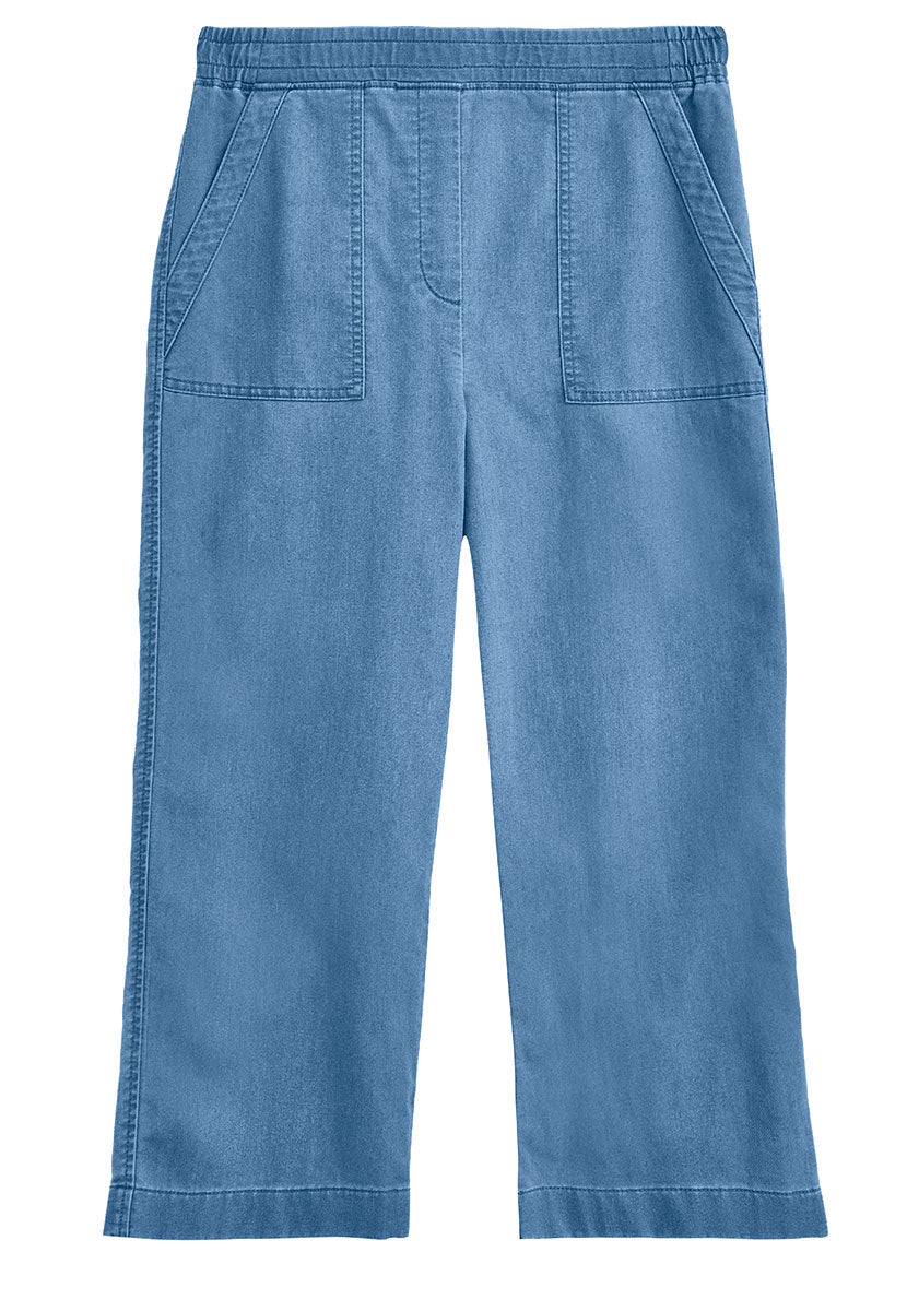 Simone Pull on Wide Leg Cropped Trouser - Blue Denim