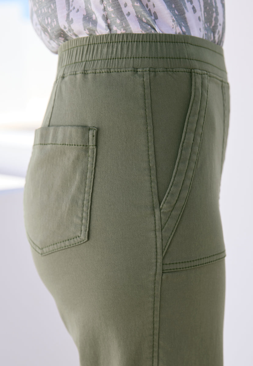 Simone Pull on Wide Leg Cropped Trouser - Khaki