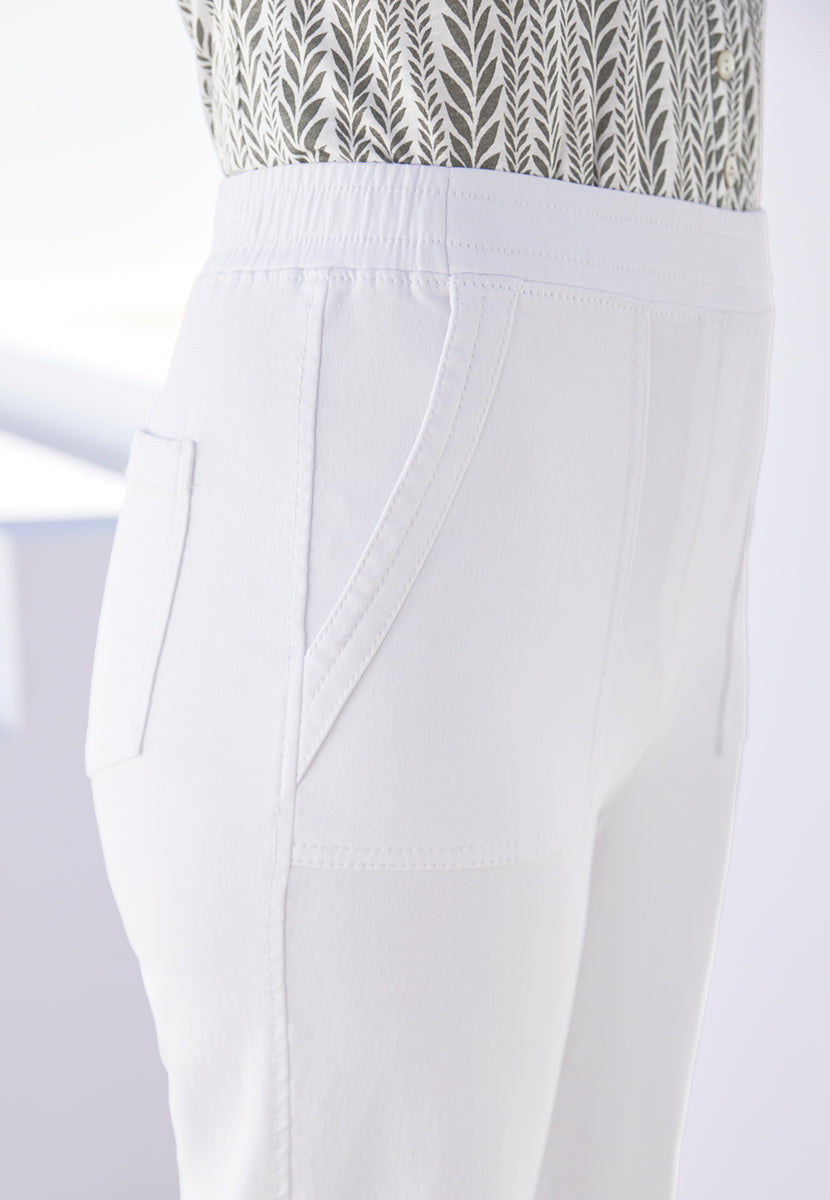 Simone Pull on Wide Leg Cropped Trouser - White