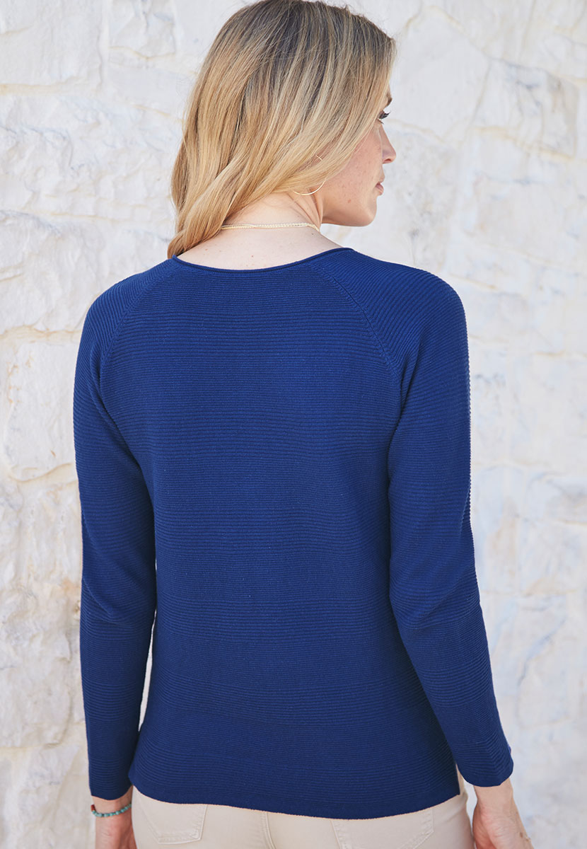 Sophie V-Neck Pure Cotton Long Sleeve Jumper - French Navy