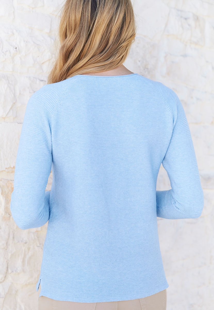 Sophie V-Neck Pure Cotton Long Sleeve Jumper - Soft Blue