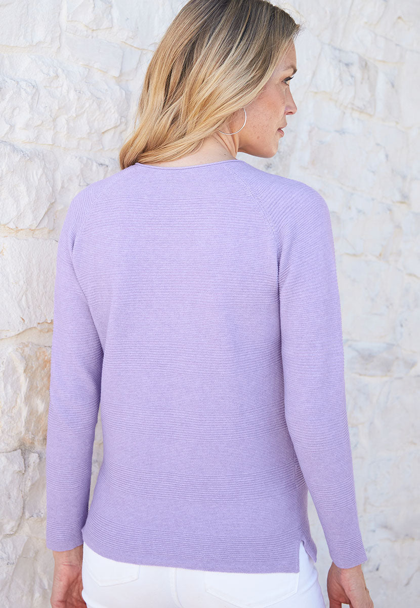 Sophie V-Neck Pure Cotton Long Sleeve Jumper - Soft Purple
