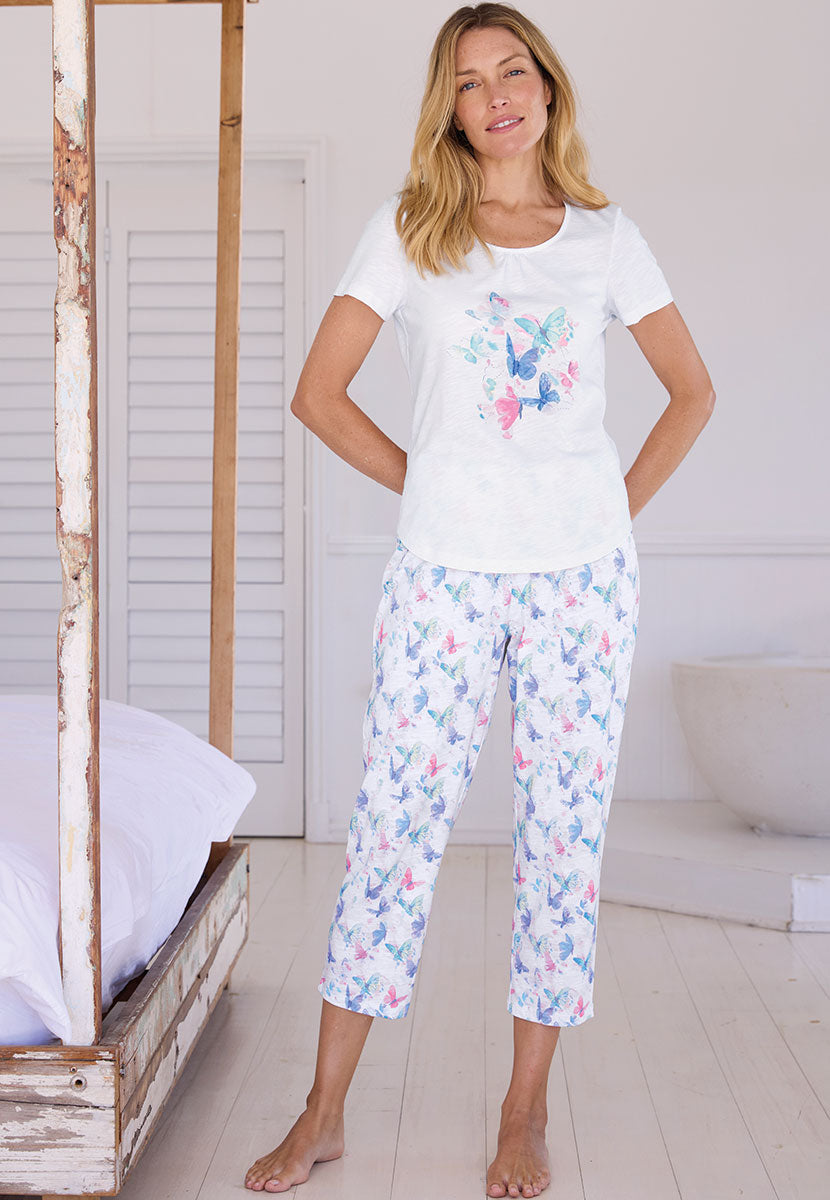Stella Short Sleeve Pure Cotton Pyjama Set - Papillon Print