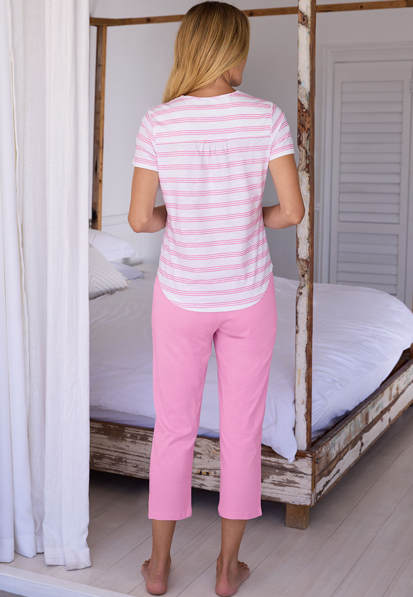 Stella Short Sleeve Pure Cotton Pyjama Set - Rose Stripe