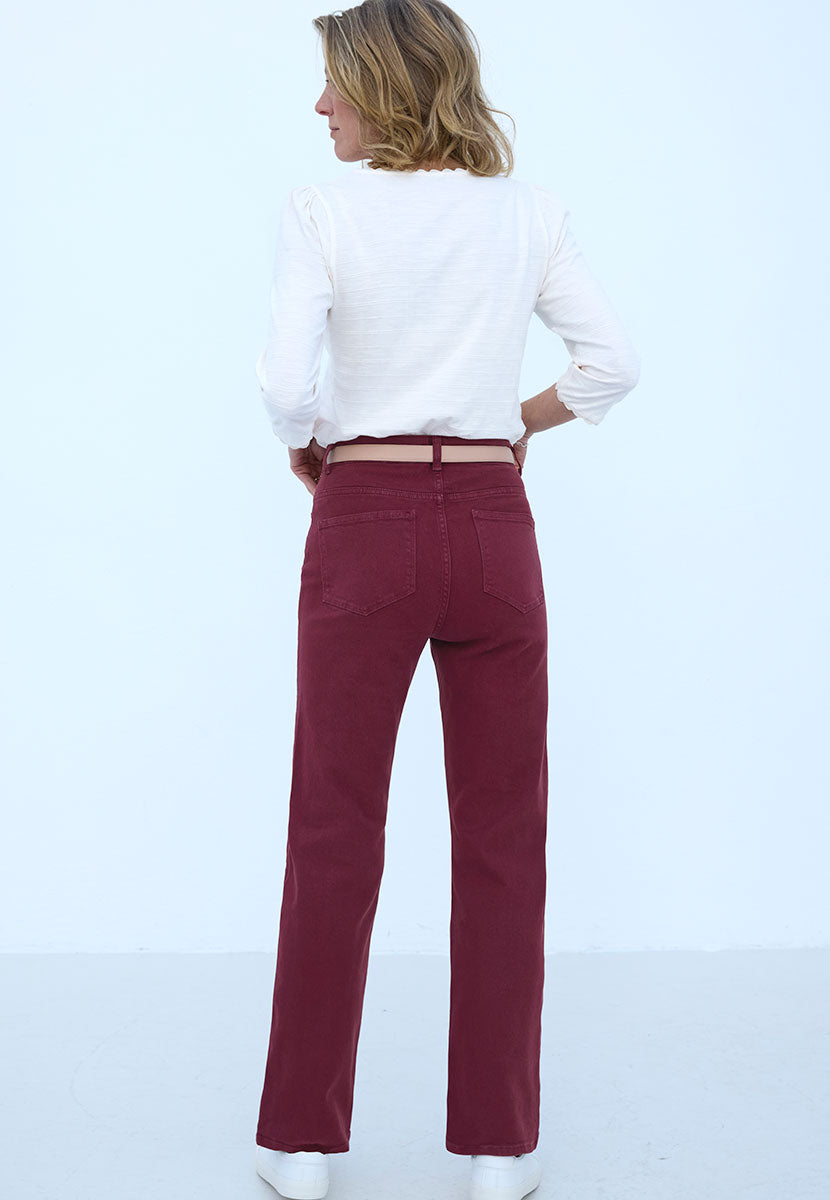 Stevie Straight Leg Jean 27 Inch Leg - Deep Berry Slim Fit Modern Design Comfortable Denim Bias Cut Waistband Back View