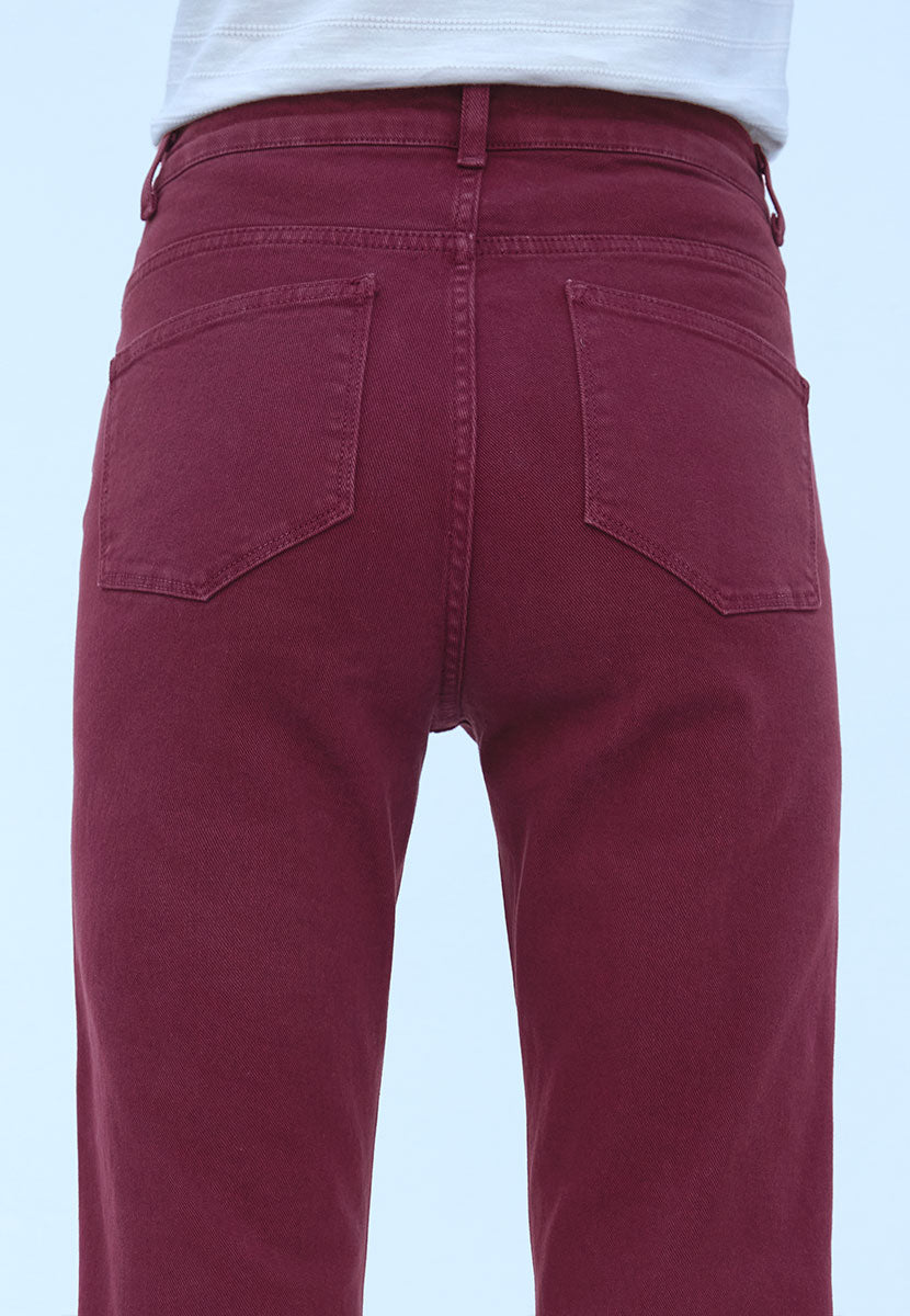 Stevie Straight Leg Jean 27 Inch Leg - Deep Berry Slim Fit Modern Design Comfortable Denim Bias Cut Waistband Back Detail View