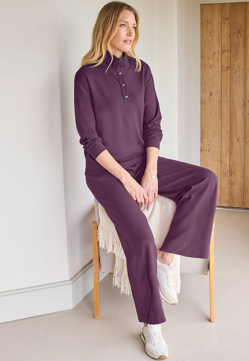 Susannah Leisure Co-ord Trouser - Blackcurrant Front View