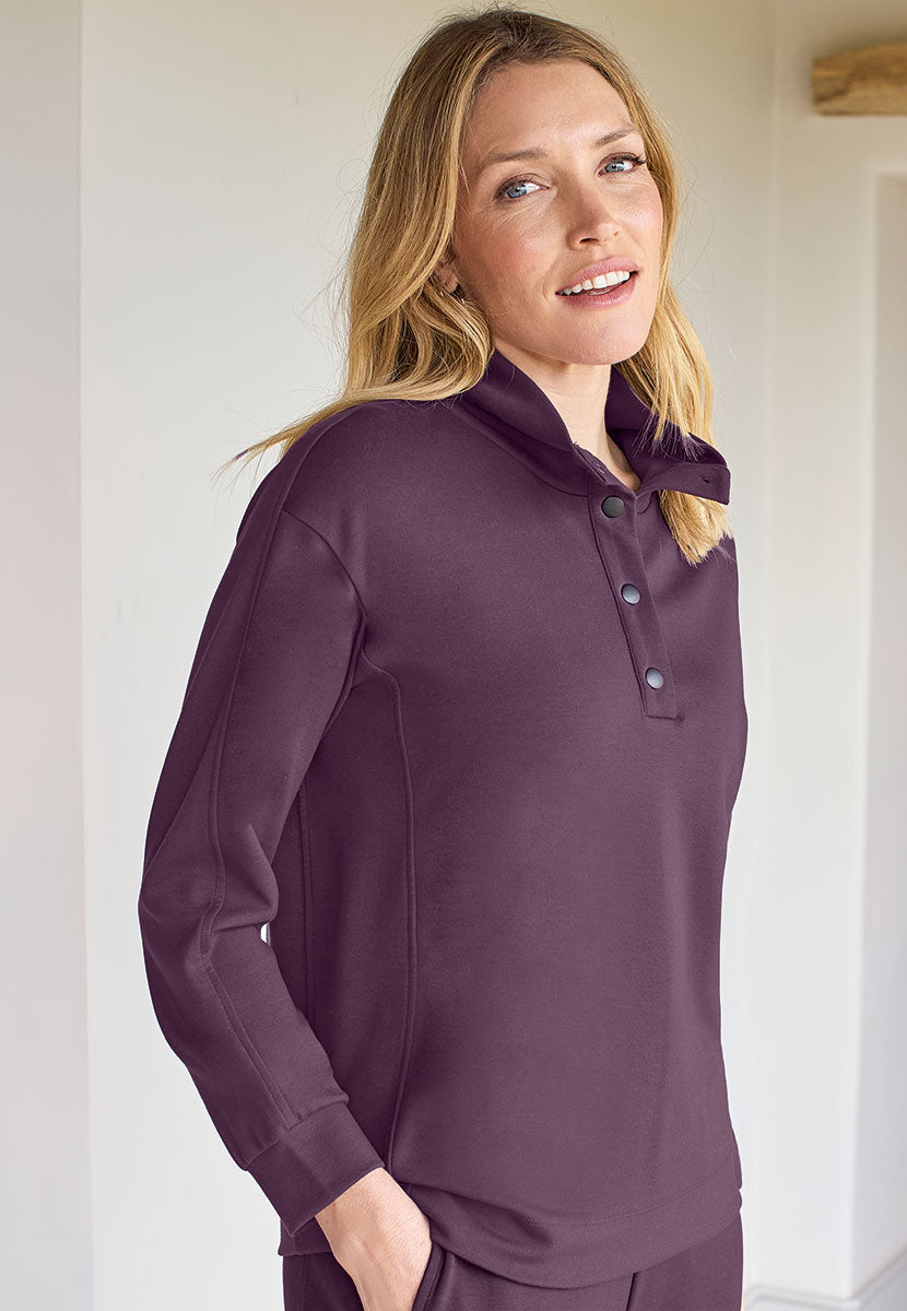Susannah Leisure Co-ord Top - Blackcurrant Front Top View