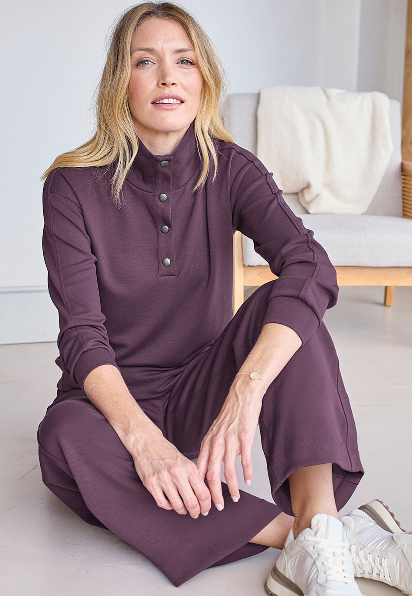 Susannah Leisure Co-ord Top - Blackcurrant Front View
