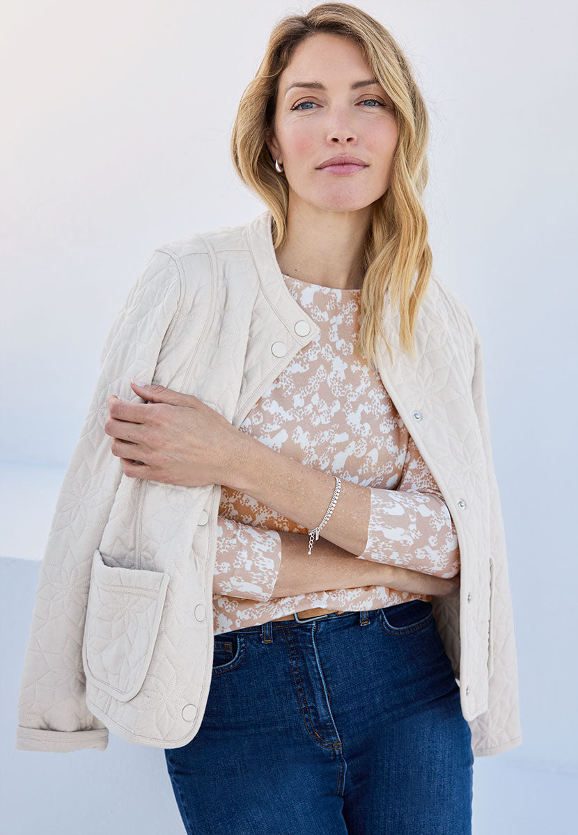 Suzi 3/4 Sleeve Boat Neck Cotton Top - Soft Almond