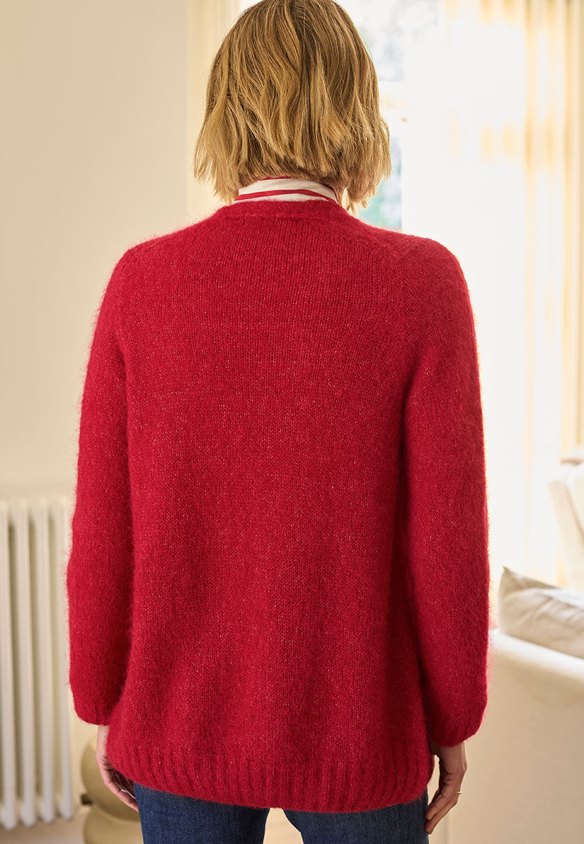 Tara Long Sleeve Alpaca Blend Cardigan - Cherry Back View