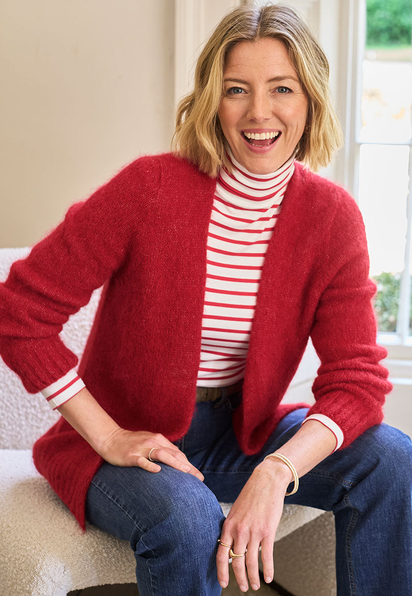 Tara Long Sleeve Alpaca Blend Cardigan - Cherry Front View