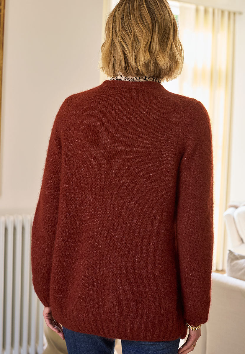 Tara Long Sleeve Alpaca Blend Cardigan - Chestnut Back View