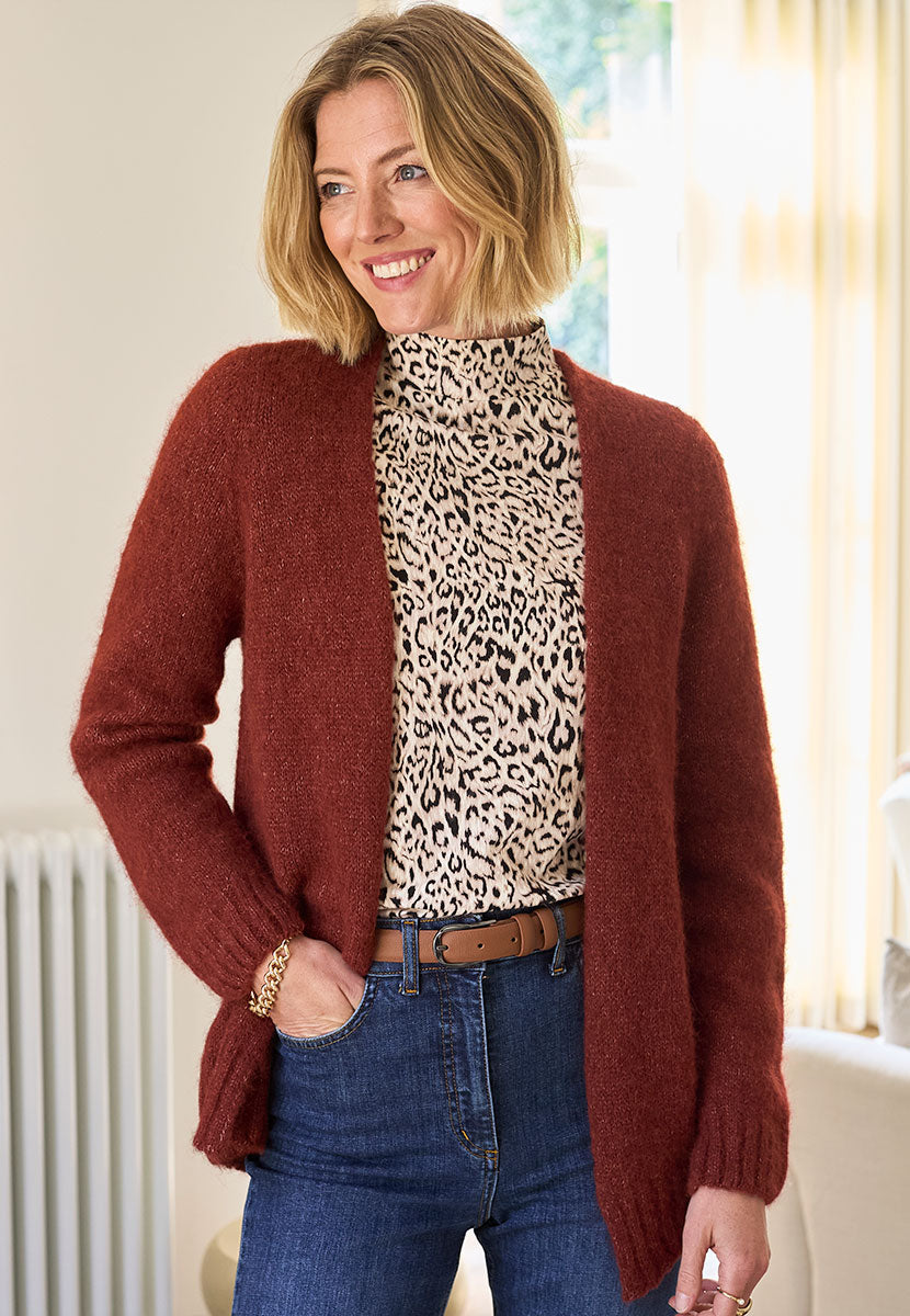 Tara Long Sleeve Alpaca Blend Cardigan - Chestnut Front View