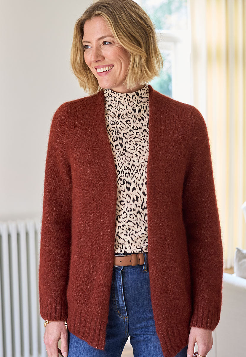 Tara Long Sleeve Alpaca Blend Cardigan - Chestnut Front Alt View