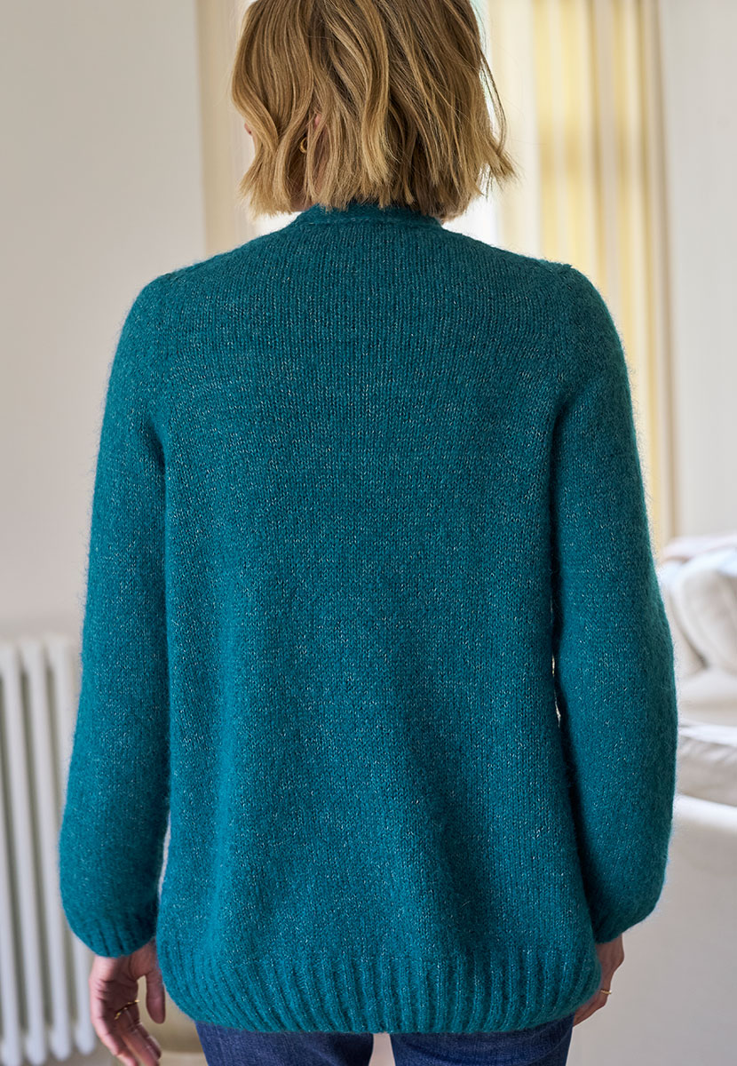 Tara Long Sleeve Alpaca Blend Cardigan - Dutch Blue Back View