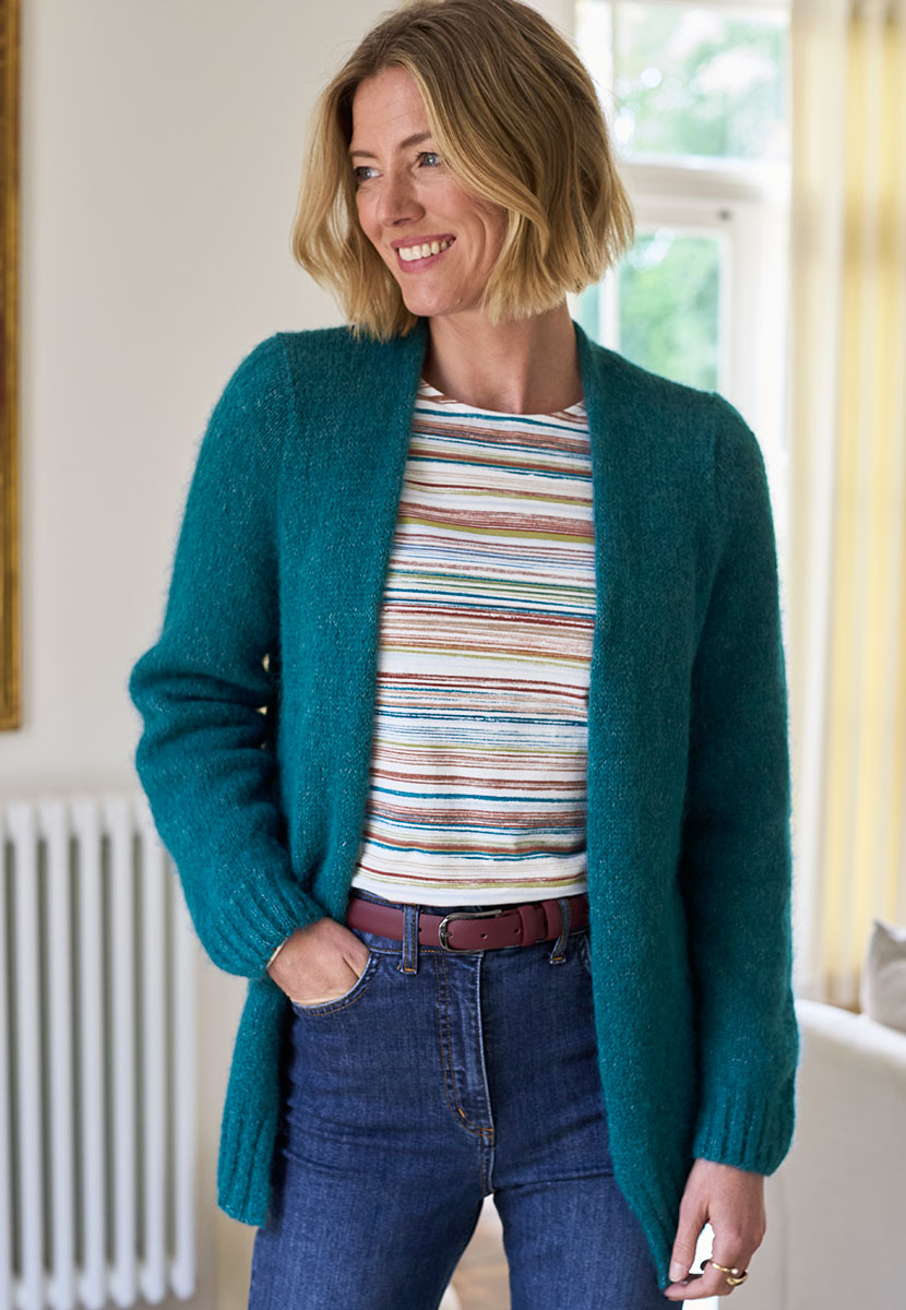 Tara Long Sleeve Alpaca Blend Cardigan - Dutch Blue Posed View