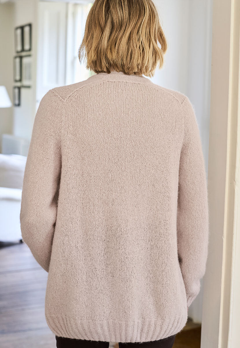 Tara Long Sleeve Alpaca Blend Cardigan - Oyster Back View