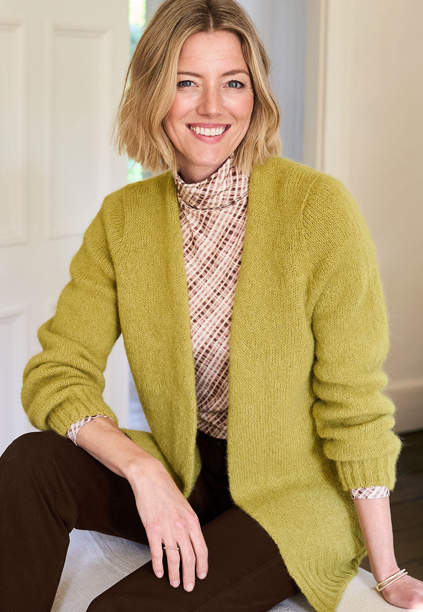 Tara Long Sleeve Alpaca Blend Cardigan - Soft Olive Front View