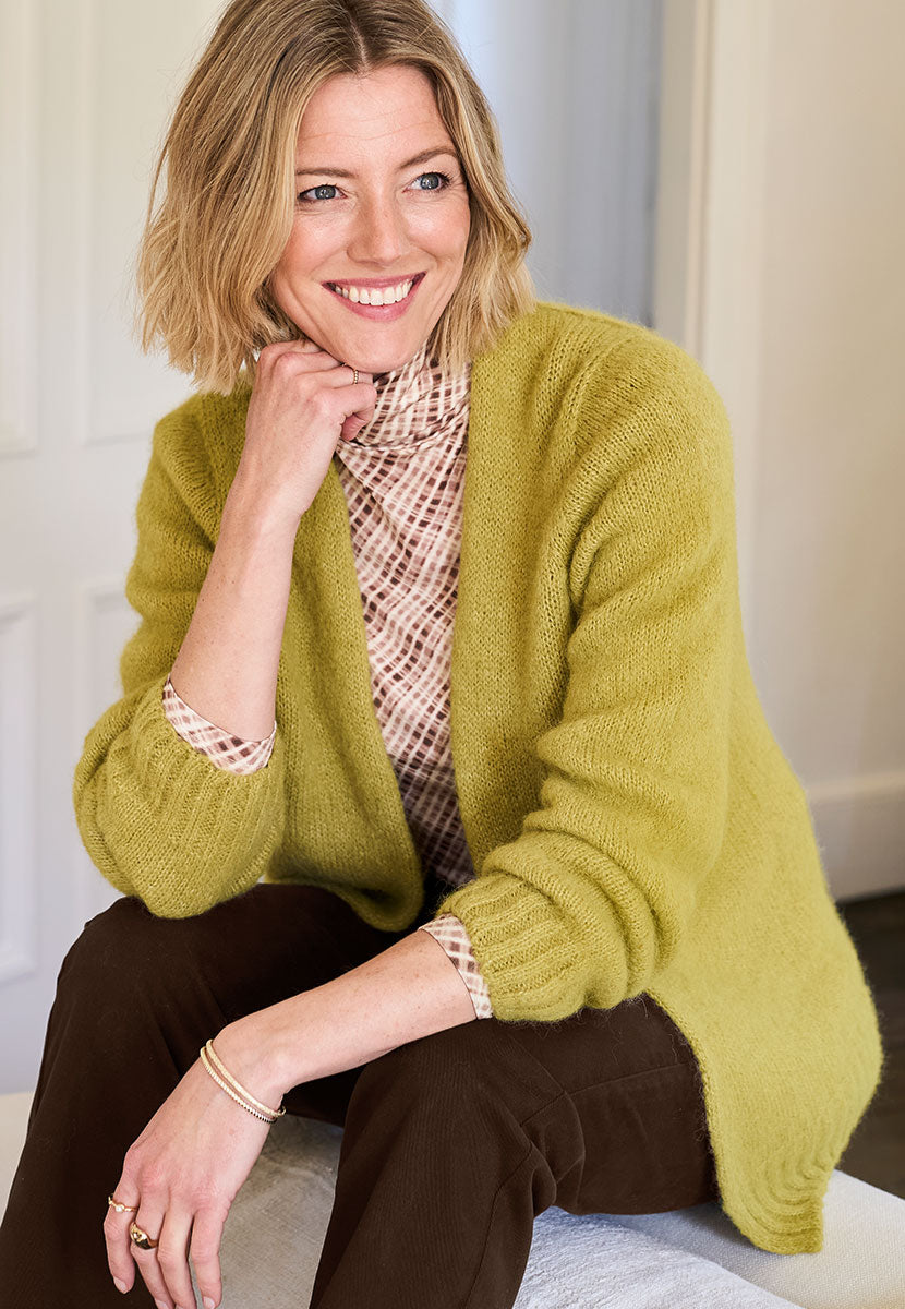 Tara Long Sleeve Alpaca Blend Cardigan - Soft Olive Front Sat View