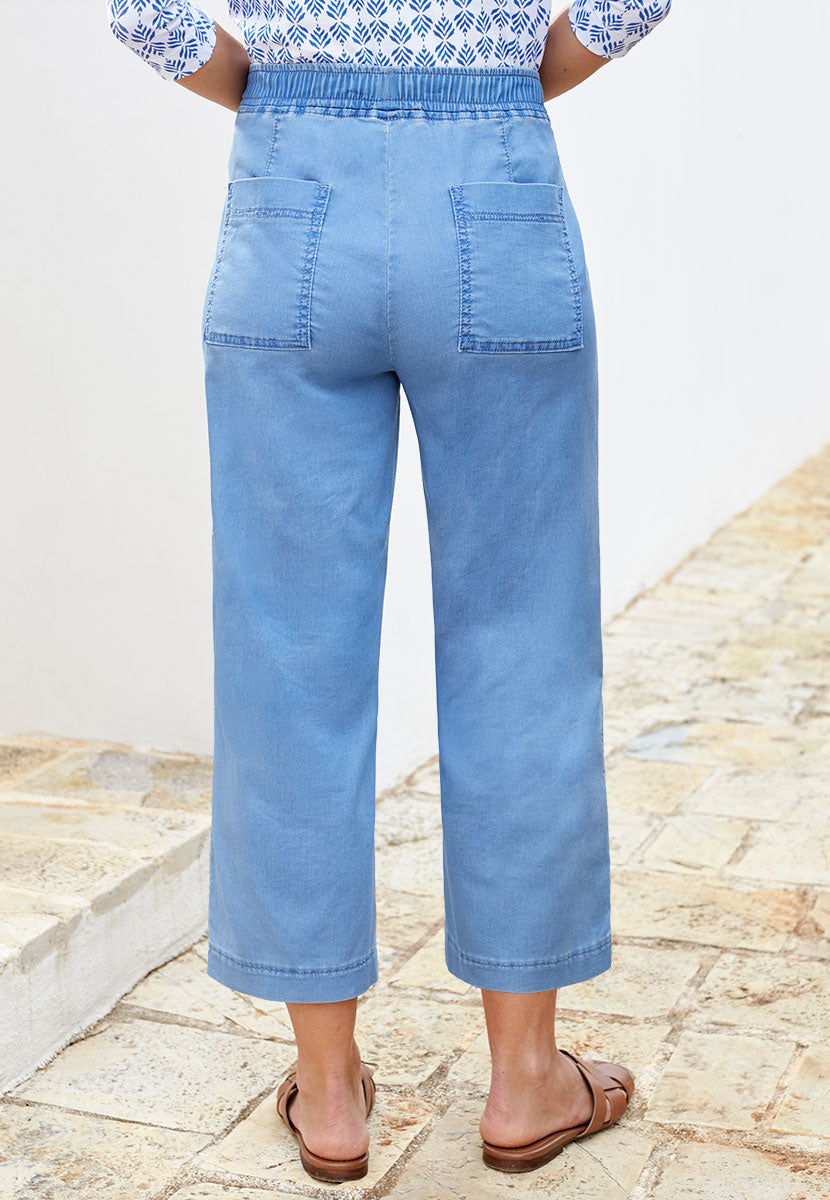 TONI Sue Wide Leg Cropped Trouser - Blue Denim