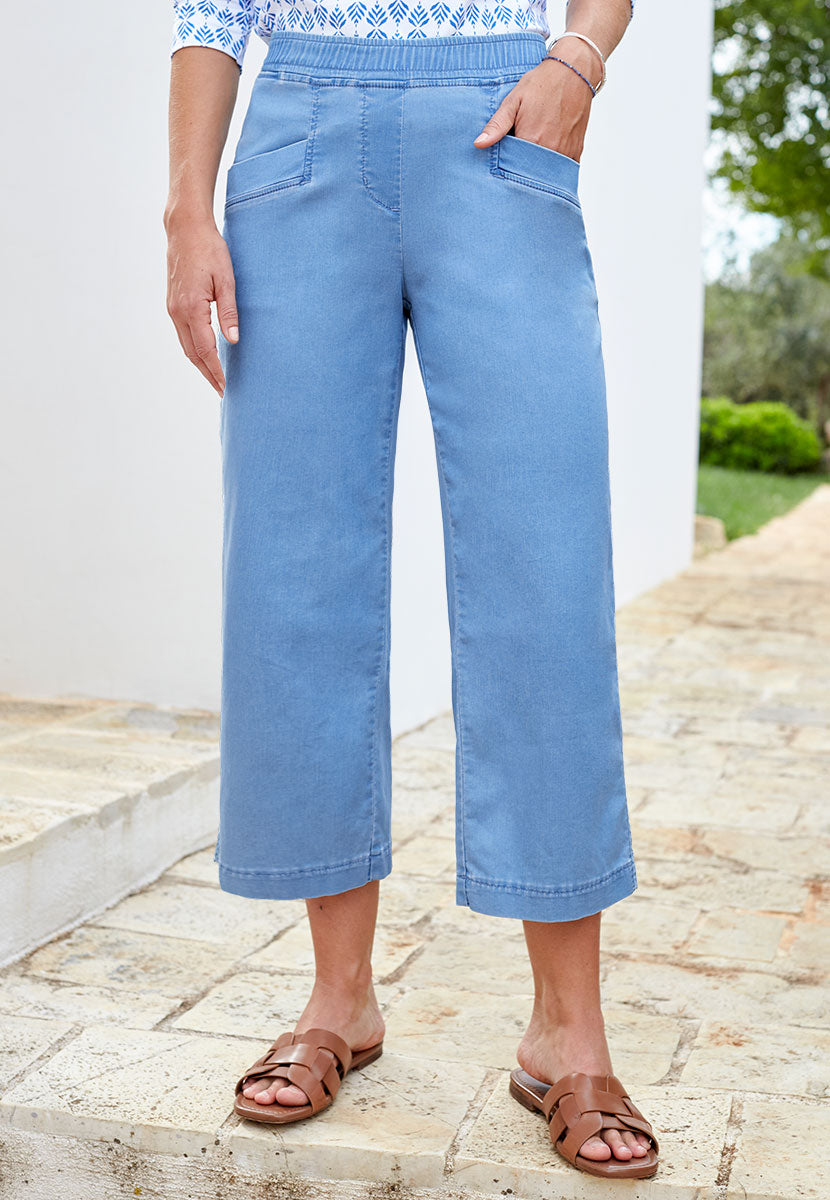 TONI Sue Wide Leg Cropped Trouser - Blue Denim