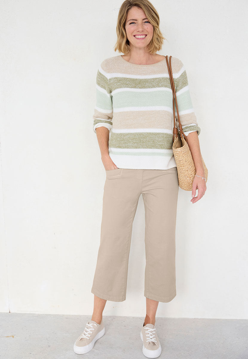 TONI Sue Wide Leg Cropped Trouser - Oatmeal