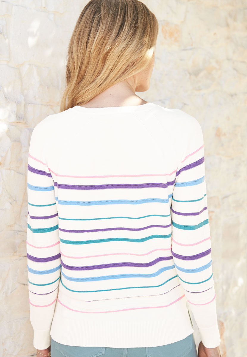 Trinny Long Sleeve Henley  Jumper  - Multi Stripe