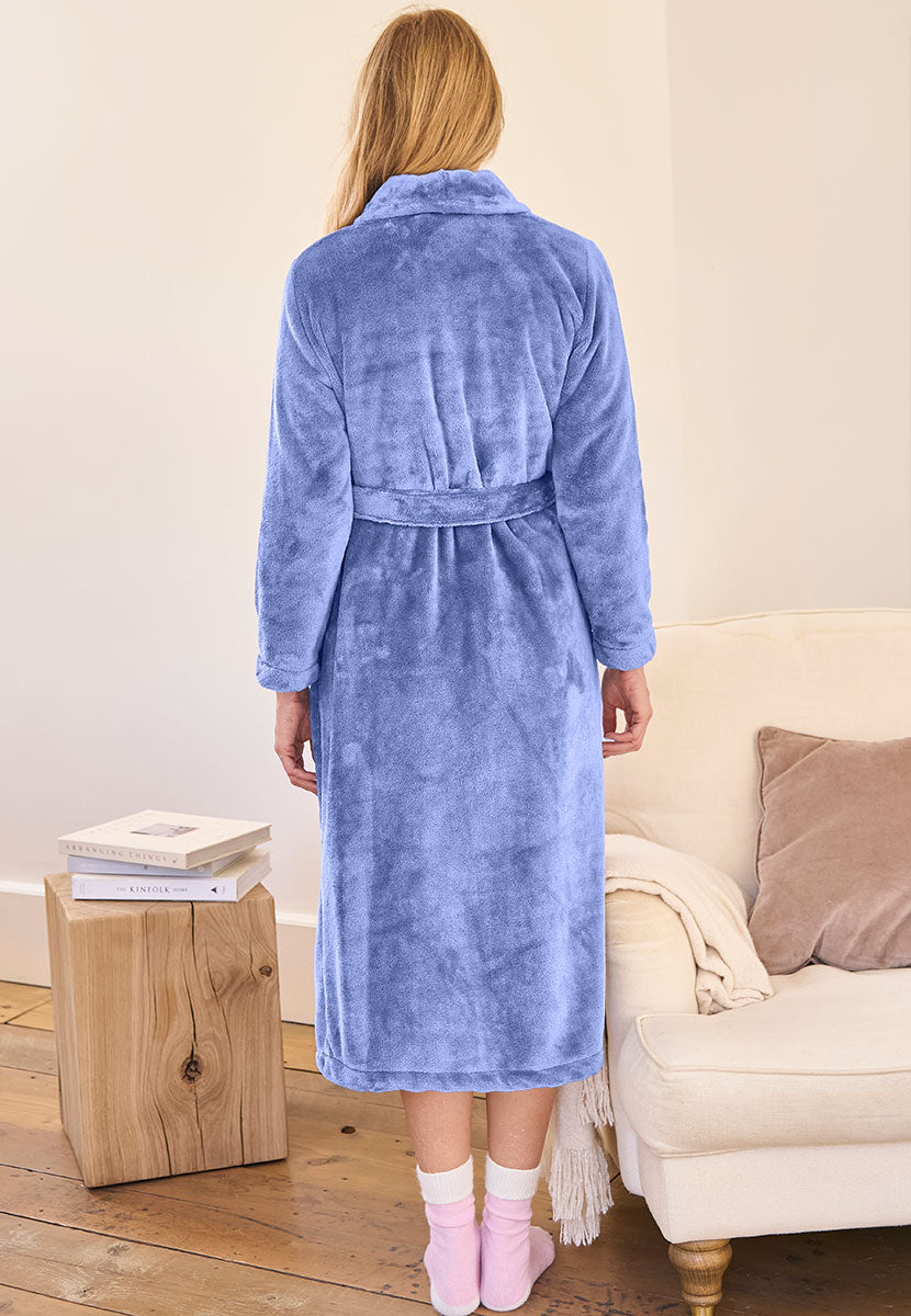 Tyla Plush Robe - Cornflower Blue Back View