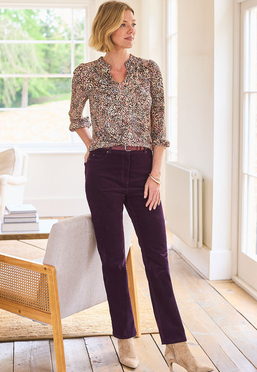 Vanessa Velvet Jean Blackcurrant Front View
