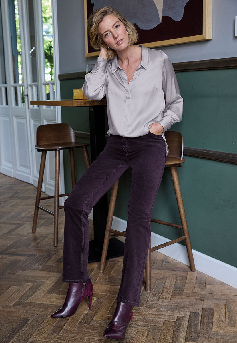 Vanessa High Rise Velvet Trouser - Blackcurrant