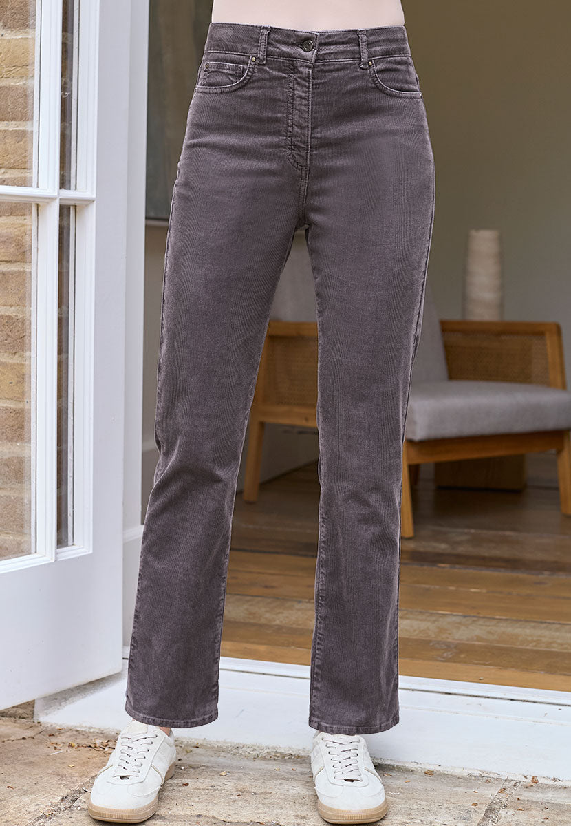 Vanessa Straight Leg Cord Trouser - Charcoal