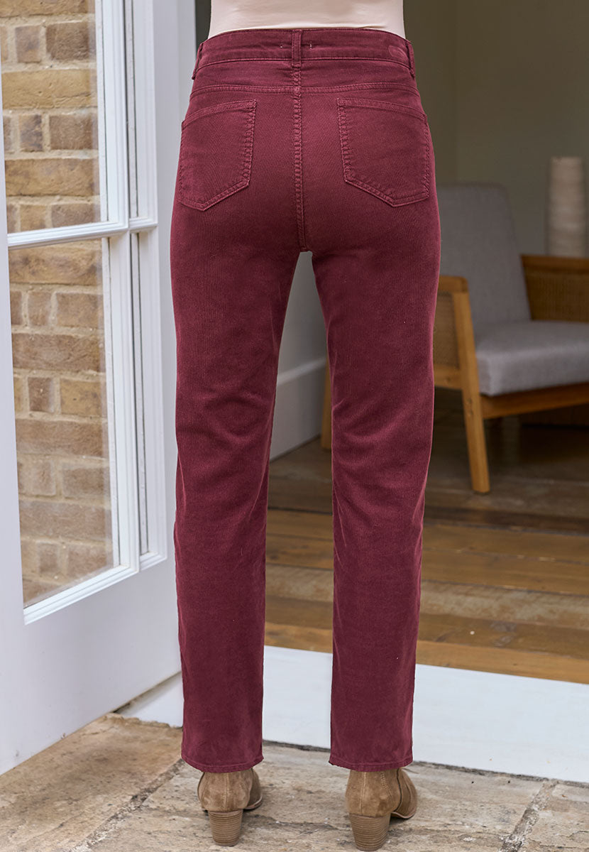 Vanessa Straight Leg Cord Trouser - Dark Berry Back View