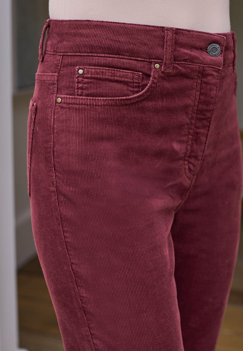 Vanessa Straight Leg Cord Trouser - Dark Berry Detail View