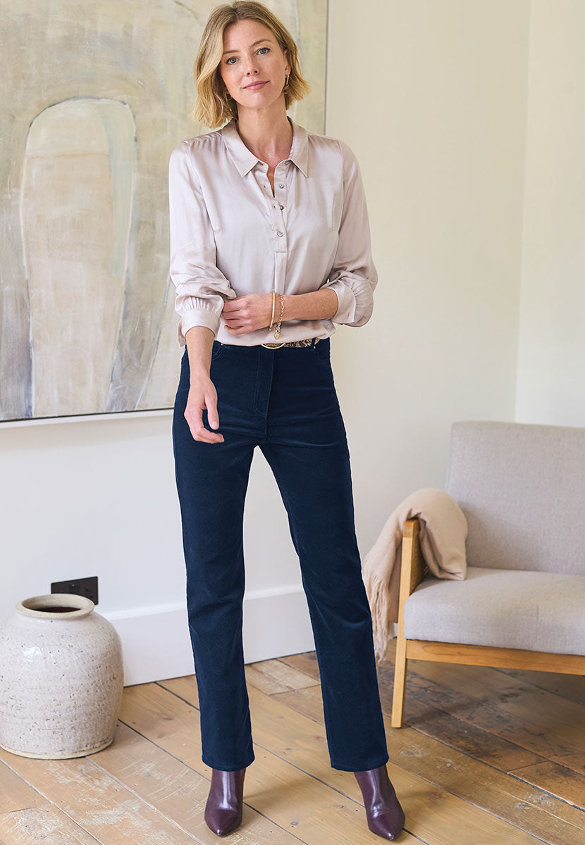 Vanessa Velvet Jean Dark Navy Front View