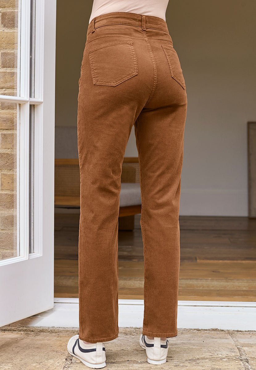 Vanessa Straight Leg Cord Trouser - Dark Toffee Back View