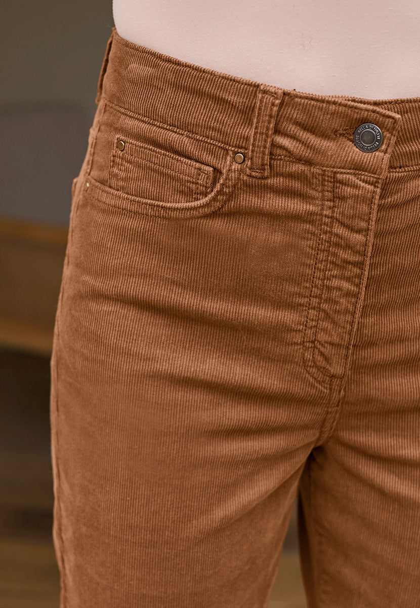 Vanessa Straight Leg Cord Trouser - Dark Toffee Detail View