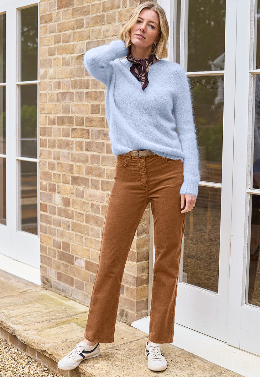 Vanessa Straight Leg Cord Trouser - Dark Toffee Front View